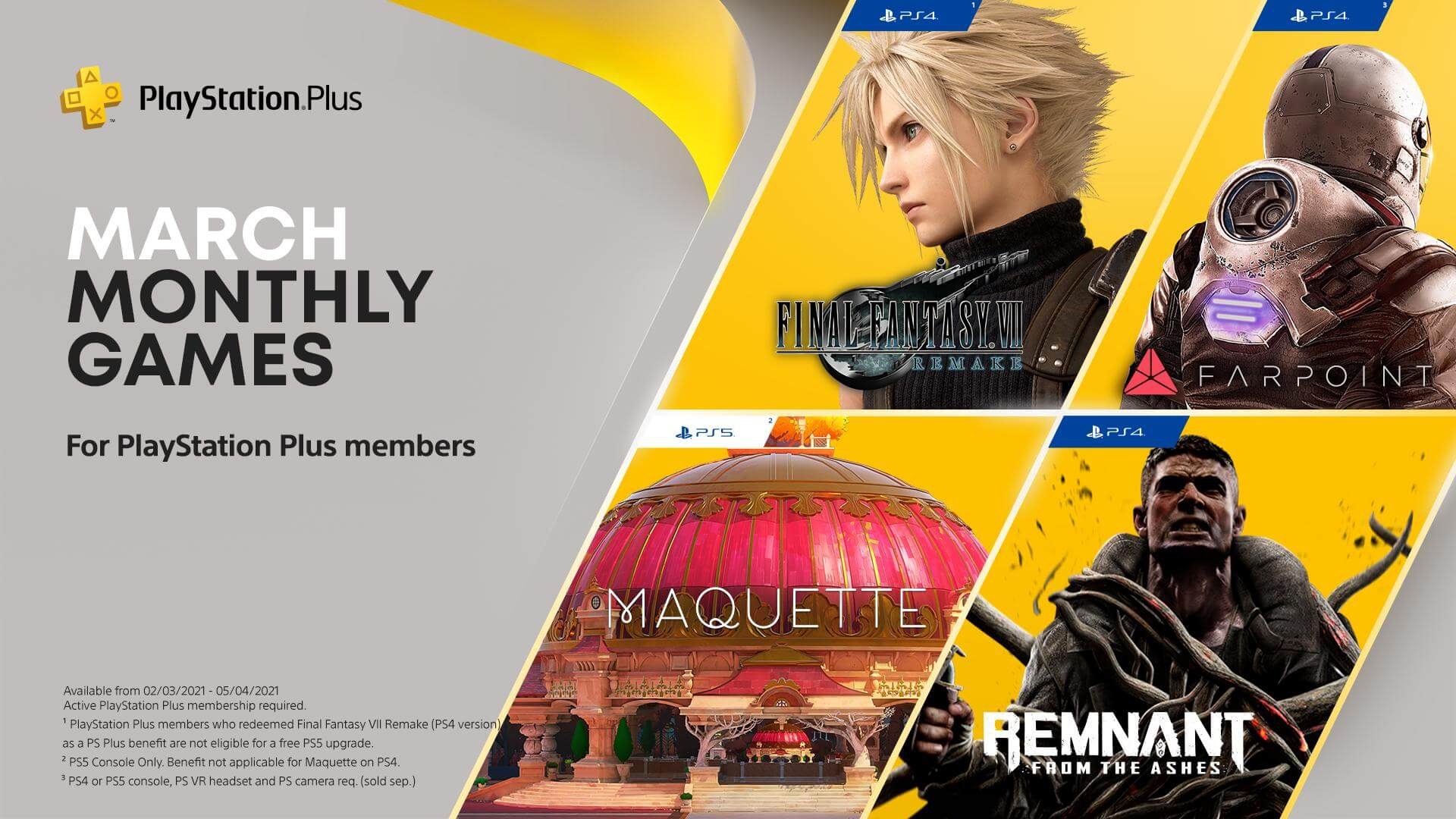 Подписчики PS Plus в марте получат Final Fantasy VII Remake и Remnant from the Ashes для PS4,...